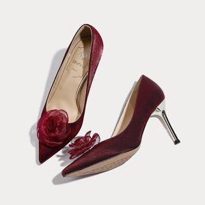 Floral Pointed Satin Heels slider icon 2